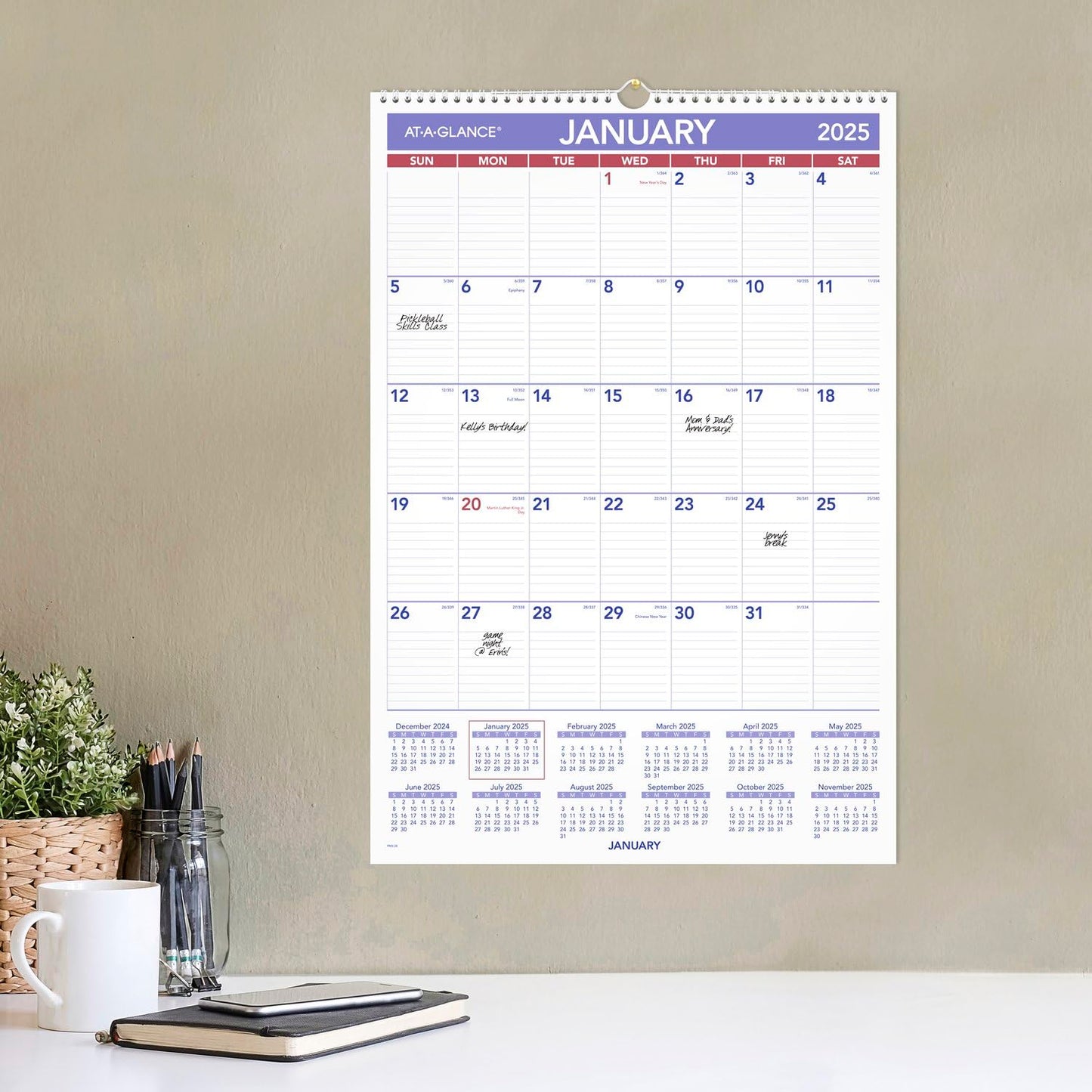 AT-A-GLANCE 2025 Wall Calendar, 15-1/2" x 22-3/4", Large (PM32825)