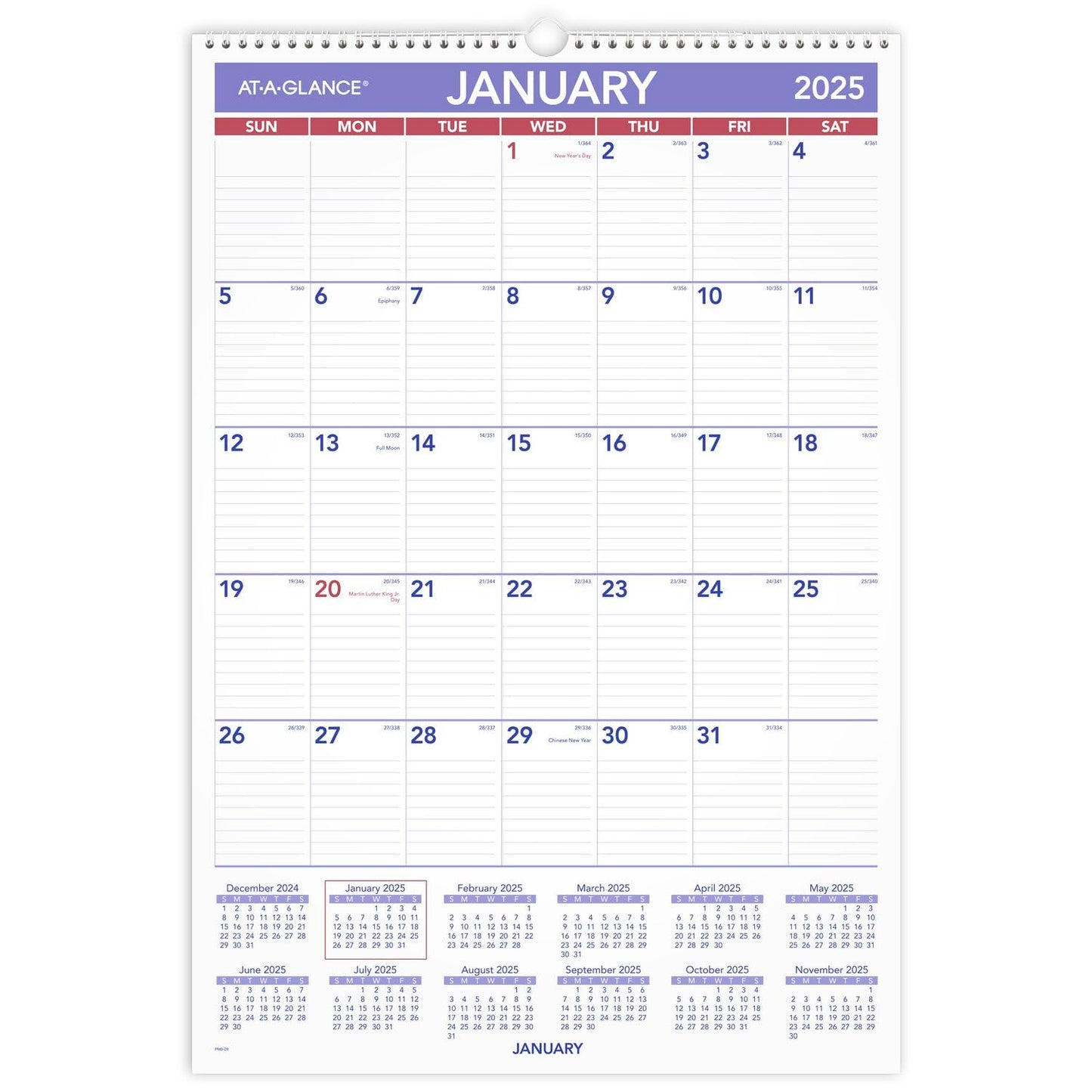 AT-A-GLANCE 2025 Wall Calendar, 15-1/2" x 22-3/4", Large (PM32825)