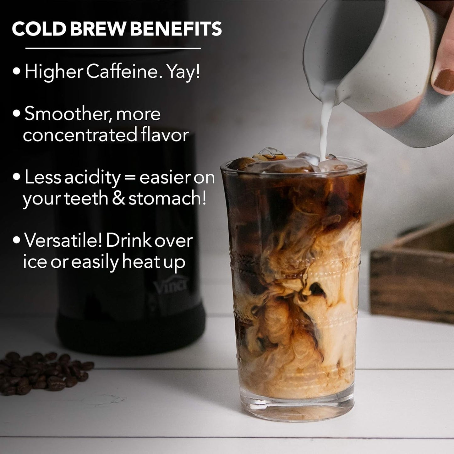 VINCI Express Cold Brew, Electric Cold Brew Coffee Maker in 5 minutes, 4 Brew Strength Settings & Cleaning Cycle, Easy to Use & Clean, Glass Carafe, Cold Brewer for Iced Coffee, 1.1 L Pitcher (37 oz)