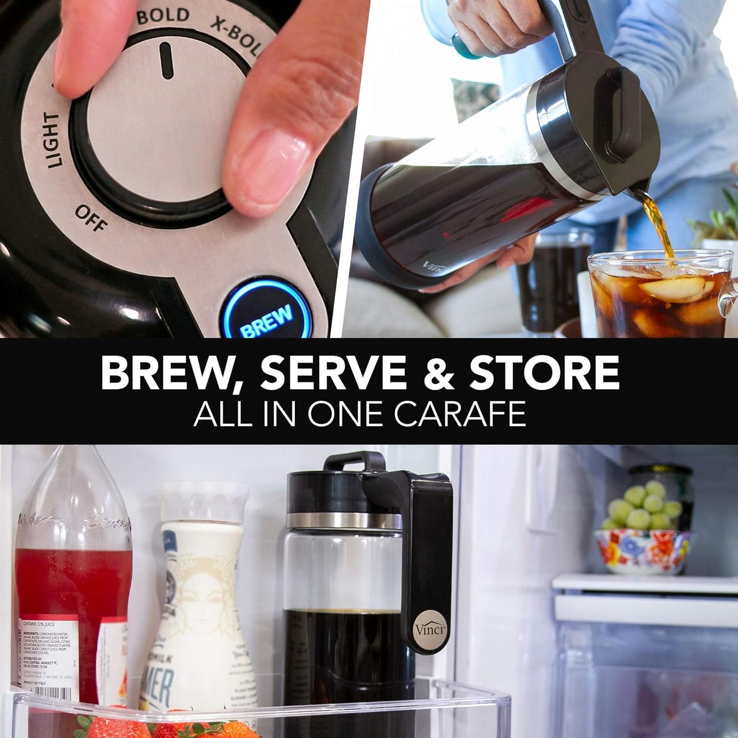 VINCI Express Cold Brew, Electric Cold Brew Coffee Maker in 5 minutes, 4 Brew Strength Settings & Cleaning Cycle, Easy to Use & Clean, Glass Carafe, Cold Brewer for Iced Coffee, 1.1 L Pitcher (37 oz)